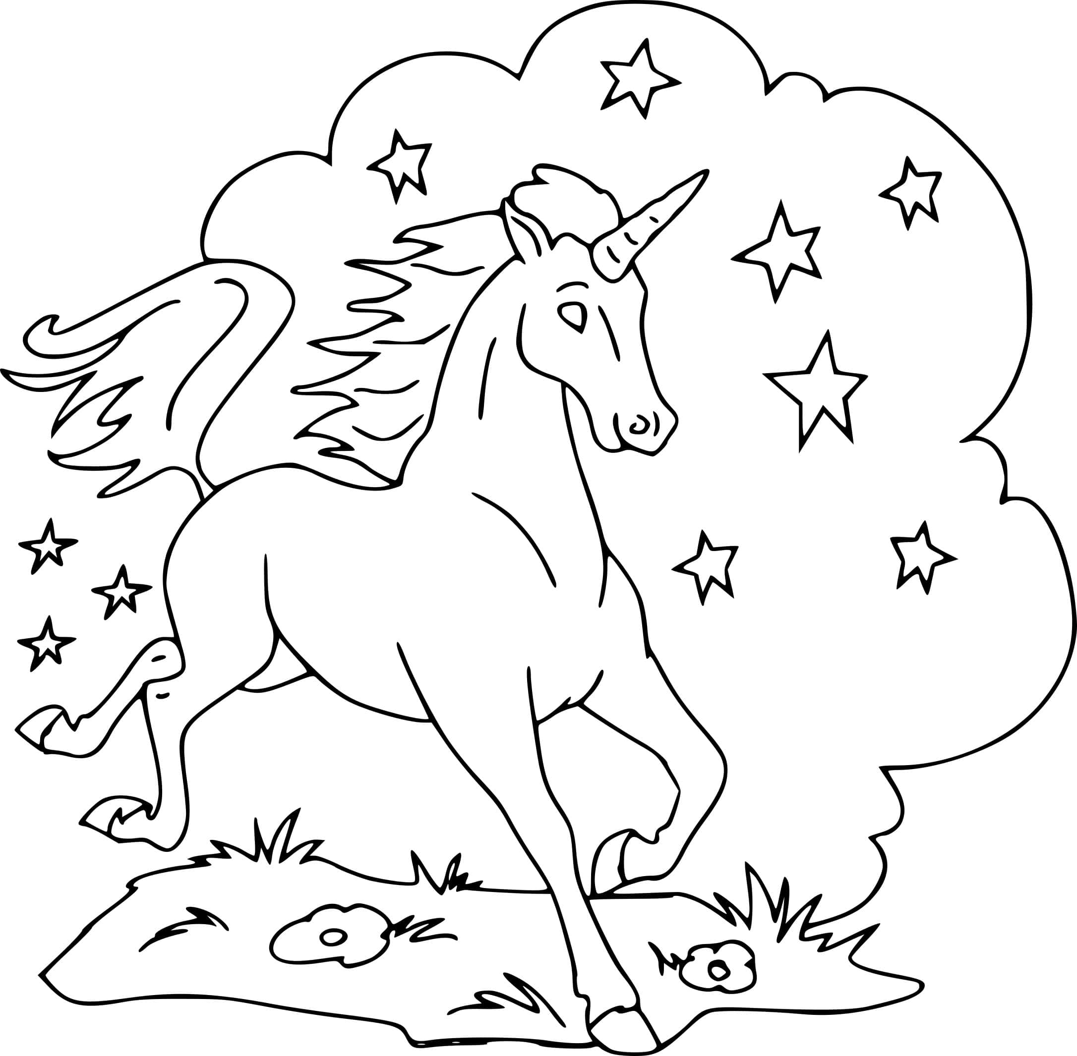 Dibujos para colorear de unicornios, 100 imágenes en blanco y negro