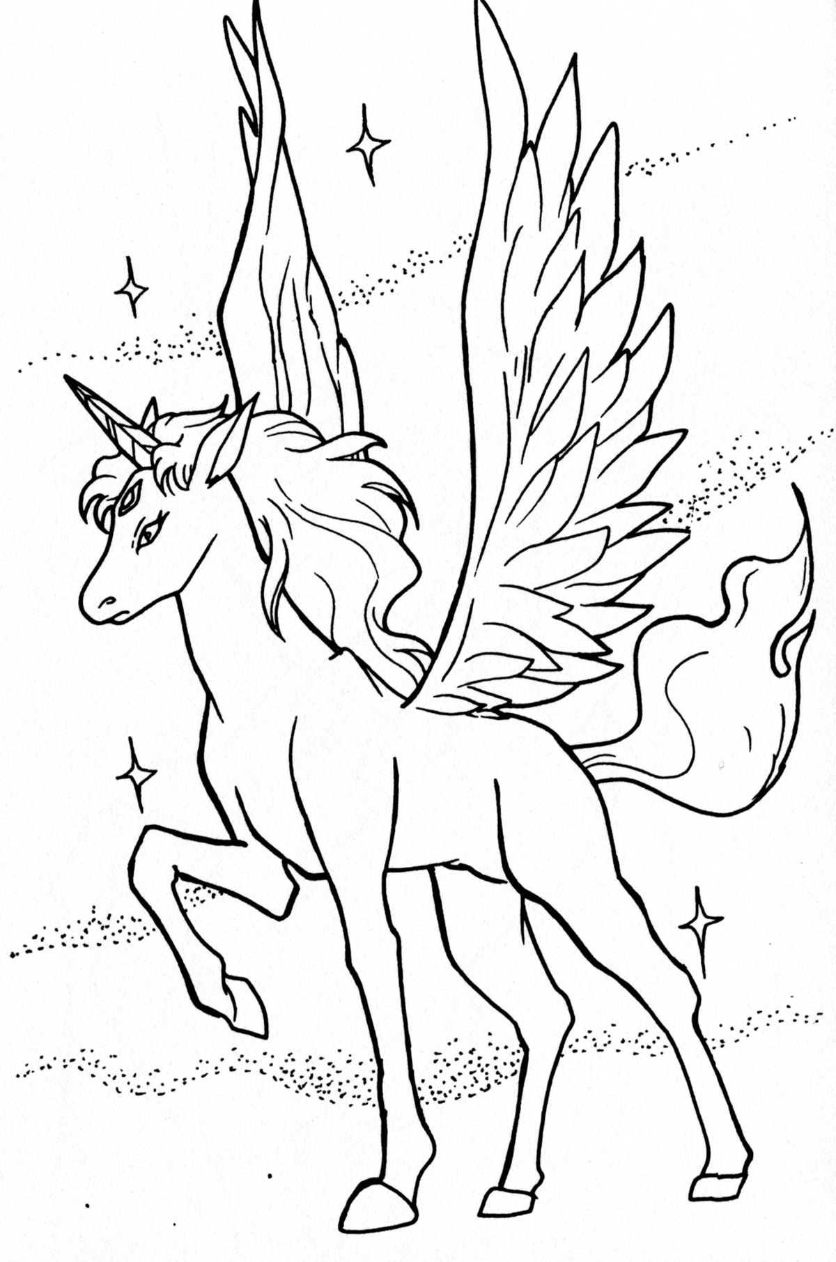 Unicorn Coloring Pages, 100 Black and White Pictures ...