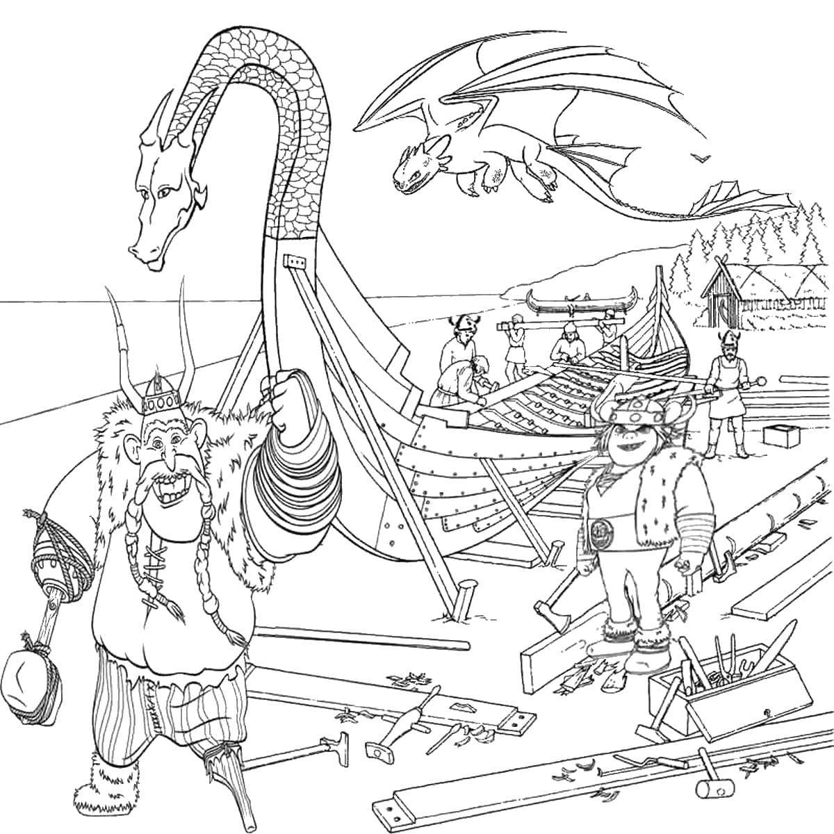 Раскраска Викинги и драконы