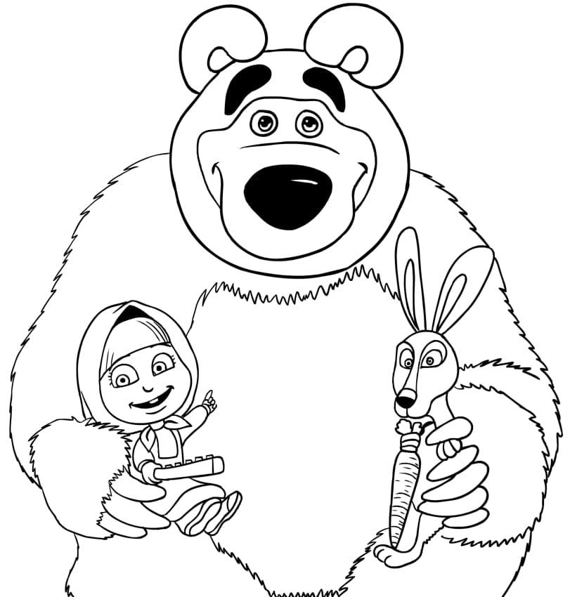 Masha y el oso para colorear. 80 imágenes para imprimir gratis