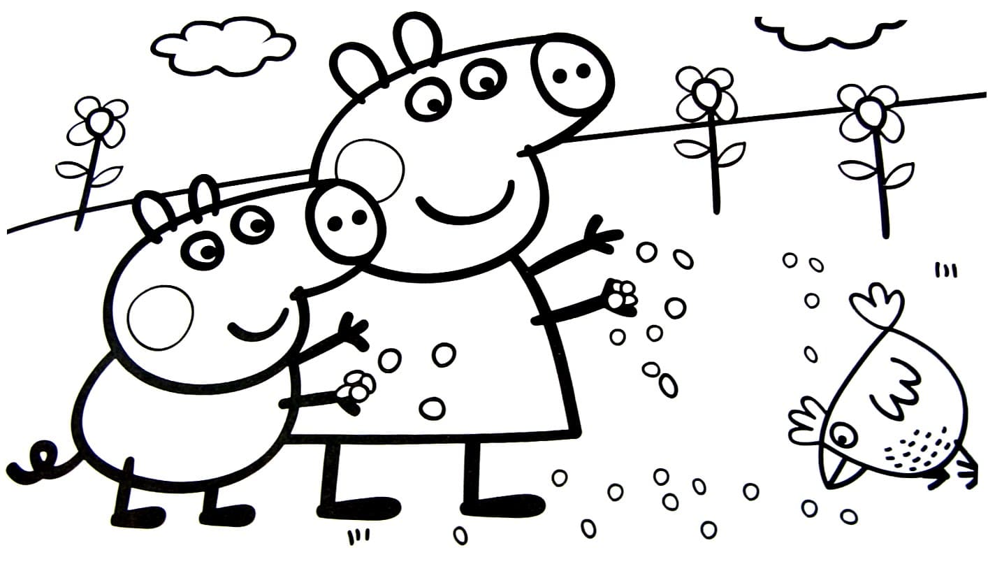 Coloriage Peppa Pig, sa famille et ses amis. Imprimer en ligne